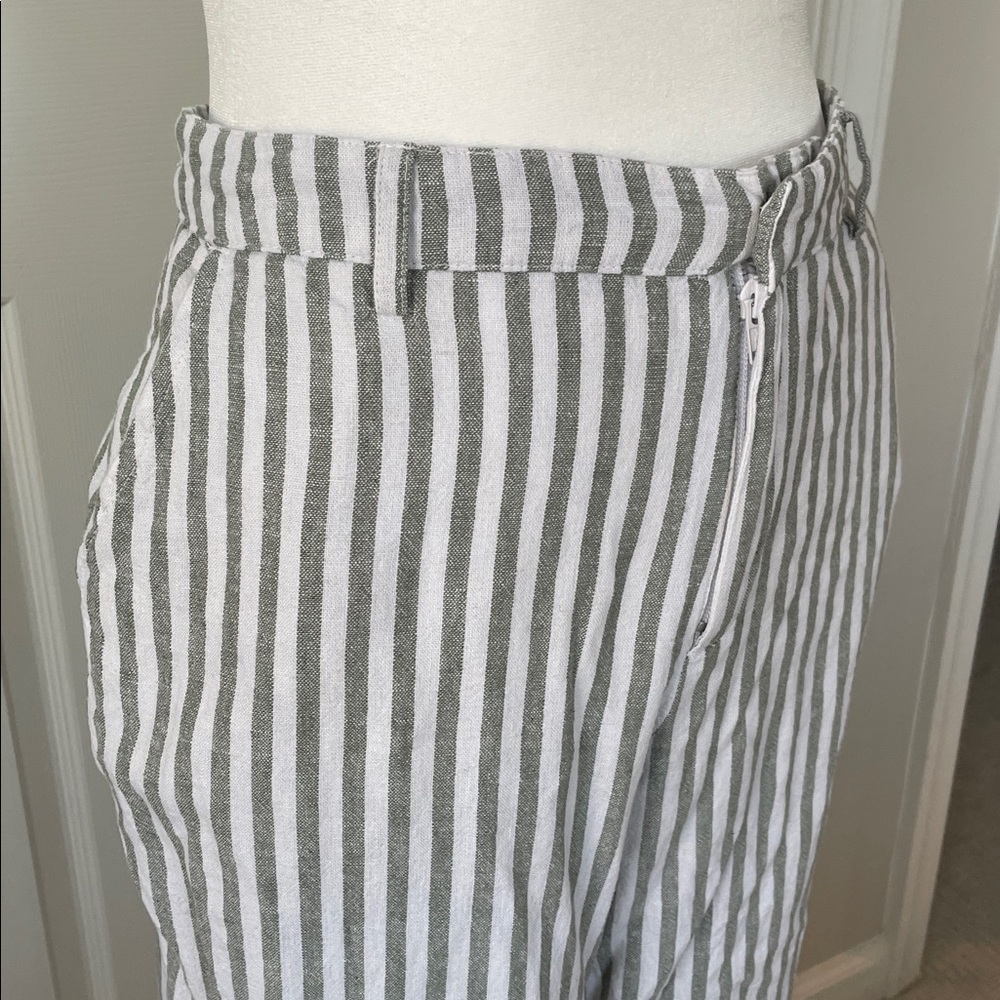 Striped Green and White Wide-Leg Pants 6P - Picture 3 of 5